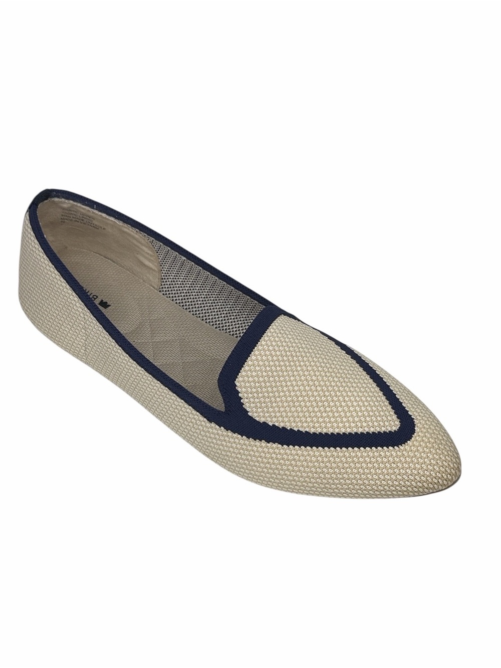 Birdies Beige Pointed Knit Loafer with Navy Trim